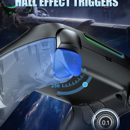 GUOC LED Wireless Controller for PS5 with Hall Effect Joystick and Trigger,4 Macron Boutton Extended Grip Controller Compatible with PS5 Pro/Slim, Dual Vibration, Remap/Turbo Function