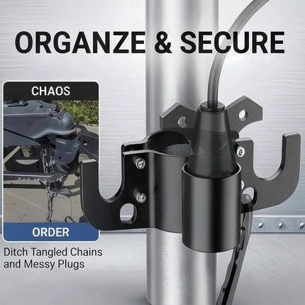 2026 NEW Aluminum Trailer Chain Holder, Heavy Duty Towing Chain Organizer with 7-Way RV Plug Holder Cover,Camper Trailer Towing Accessories-1PCS Set