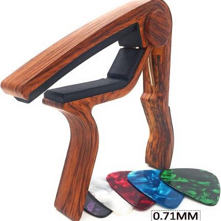Guitar Capo for Acoustic and Electric Guitars - Rosewood Color with 5 Picks