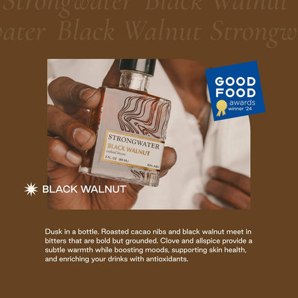 Strongwater Black Walnut Bitters (40 Servings) - Rich, Nutty Walnut Bitters to Pair with a Manhattan, Coffee, or Use for Old Fashioned - 3oz, 1 Pack