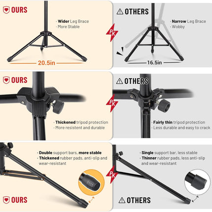 CAHAYA Portable Sheet Music Stand: Dual Use Desktop Book Holder Folding Lightweight Extra Stable Reinforced with Carrying Bag and Clip for Students Musicians Height Adjustable up to 67" CCMS0305