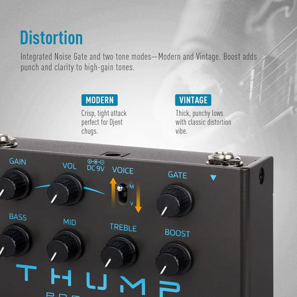 SONICAKE High-Gain Distortion Pedal, Built-in Independent Boost & Noise Gate Guitar Bass Effects Pedal, 2 Tone Modes, Pure Analog Circuit, True Bypass - Thump