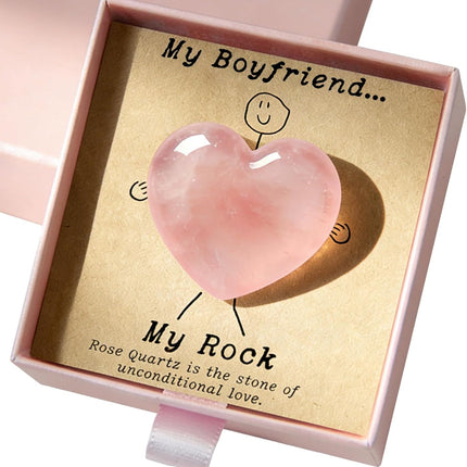 Gift for Boyfriend – My Rock Rose Quartz Heart Pocket Hug, Natural Crystal Love Stone Keepsake with Message Card & Gift Box, Love Gift from Girlfriend
