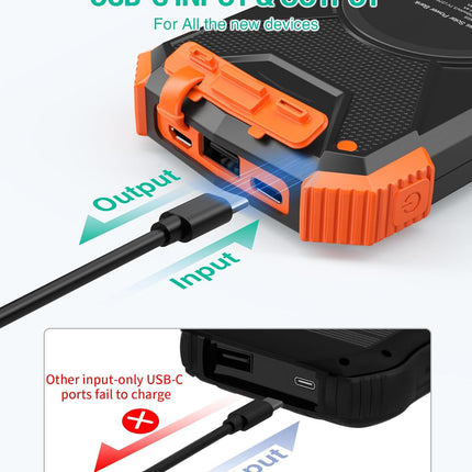 BLAVOR Solar Power Bank 10,000mAh, Portable Wireless Charger, 20W Fast Charging External Battery Pack with USB C for Cell Phones, Solar Panel Charging with Dual Flashlight for Camping