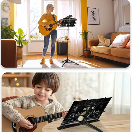 K KASONIC Music Stand, 2 in 1 Dual-Use Folding Sheet Music Stand & Desktop Book Stand, Portable Lightweight with Music Sheet Clip Holder Carrying Bag