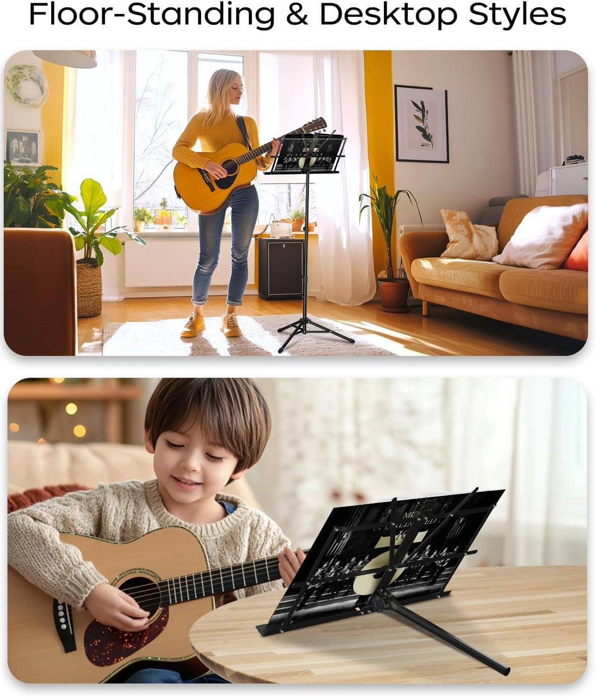 Music Stand, 2 in 1 Dual-Use Folding Sheet Music Stand & Desktop Book Stand, Portable Lightweight with - photo 2