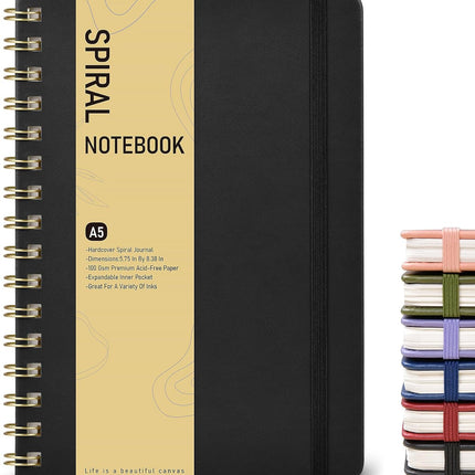 Dotted Spiral Journal Notebook, A5 Hardcover Spiral Journals for Women Men, 100 GSM Dot Grid Paper Notebooks, 150 Pages Spiral Bullet Dotted Notebook for Writing Note Taking 5.75" x 8.38" Black