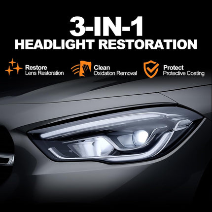 Headlight Restoration Kit Cleaner Restorer: Car Headlamps Oxidized & Yellowed Lens Repair with Protective Coating - Clear Bright Headlights for Trucks Motorcycles