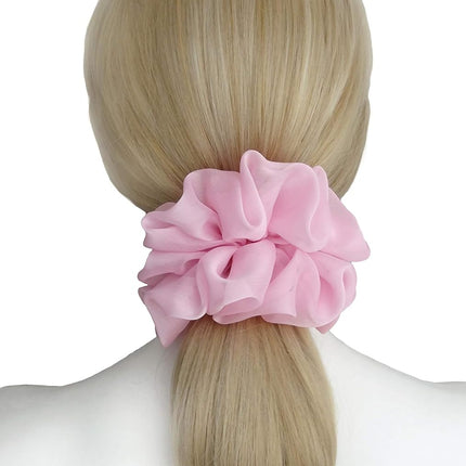 38 Colors Available, Big Scrunchies for Hair, Soft Cheer Chiffon large Ponytail Holder, Cute Birthday Gift for Women Girl Teen, Holiday Accessory (Baby Pink)