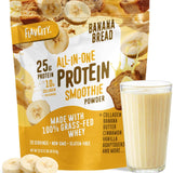 All in One Protein Shake Powder, Banana Bread - On the Go Meal Alternative + Collagen Peptides, Reishi & Cordyceps - Focus, Skin, Hair & Joint Support - 100% Grass Fed Whey, 20 Servings