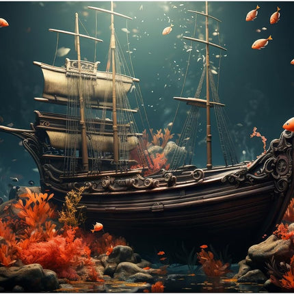 Pirate Shipwreck Aquarium Background Under The Sea Coral Reefs Fish Tank Background Underwater Sunken Ship Landscape Terrarium Background Tropical Sea Marine Life Aquarium Tank Background 48x20in