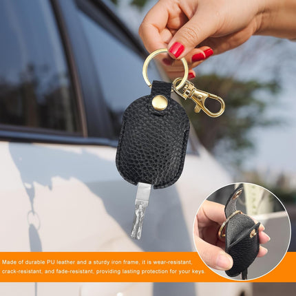 Leather Car Key Cover, Stylish Broken Car Keys Sleeve Protector, Vintage Auto Key Loop Replacement for Men Women (Black)