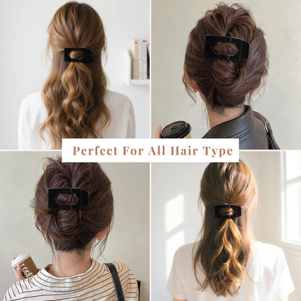 8 Pack Black Flat Hair Clips for Women – Large Glossy Rectangle No-Slip Claw Clips for Thick & Thin Hair, Strong Hold Square Hair Accessories for Work & Daily Styling