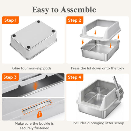 Stainless Steel Cat Litter Box for Kitty, 17.7"× 13.8"× 8.3", Gray