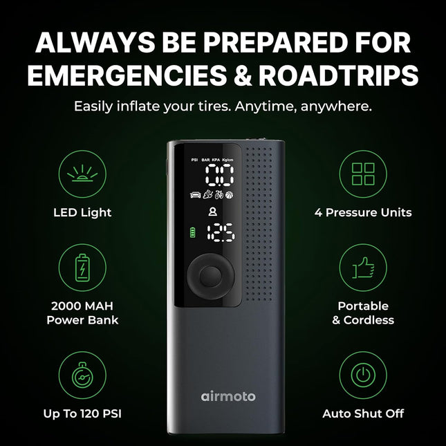 Portable Cordless Tire Inflator Air Compressor with Digital Gauge, LED Light and Auto Shut-Off