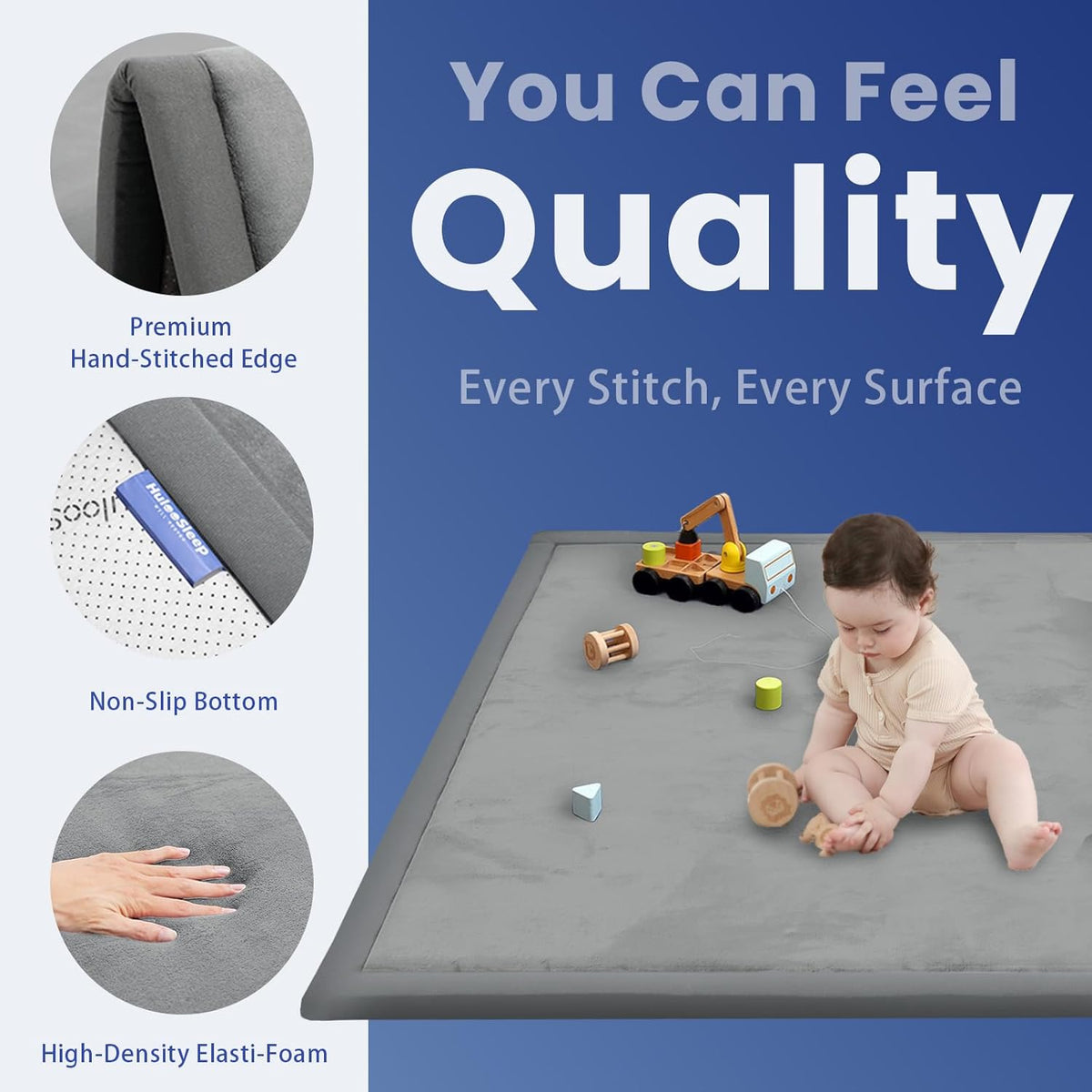 Ultra Soft 1.3 Inch Thick Baby Play Mat, 50 x 50, Dark Grey - photo 5