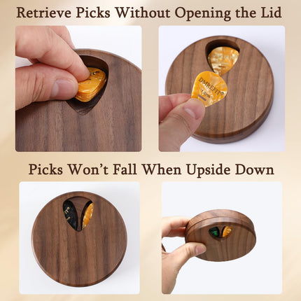 Walnut Wood Guitar Pick Holder with 26 Guitar Picks & Greeting Card