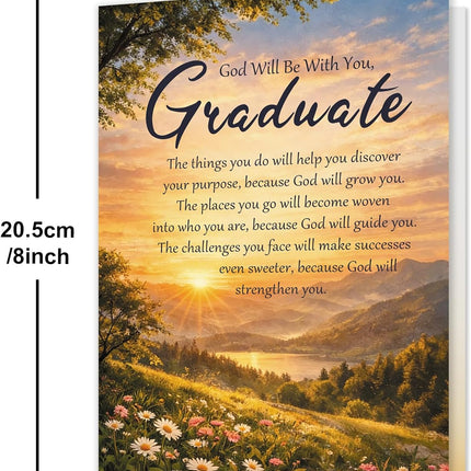 Christian Graduation Card, Religious Inspirational Greeting Card, God Will Be With You Graduate Bible Verse Gift for Christian Graduates