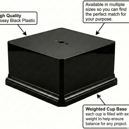 Premium Black Gloss Display Base – Weighted Square Pedestal for Trophies, Sculptures, 3D Prints, & Crafts – Heavy-Duty Riser Stand (4.5x4.5x2.5 inch)