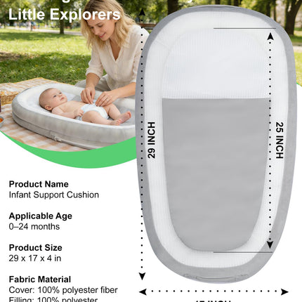 Baby Lounger, Portable Infant Support Cushions for Newborn 0-24 Months, Soft Washable Baby Nest with Thickened Support, Newborn Baby Essentials Gift for Home and Travel, Supervised Use