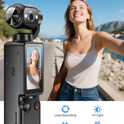 W & O Vlogging Camera with 180° Rotating Lens, Pocket Body Camera with Audio & Video Recording,7-Hour Battery, Handheld POV Cameras with 32GB Card, Easy One-Button Recording for Travel,Daily Life