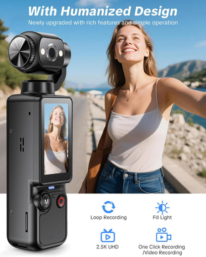 Vlogging Camera with 180° Rotating Lens, Pocket Body Camera with Audio & Video Recording,7-Hour Battery - photo 2
