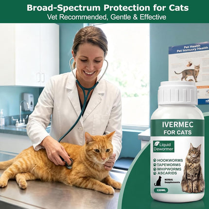 Dewormer for Cats Broad Spectrum for Tapeworms, Roundworms & Hookworms, Promotes Digestive Comfort & Daily Balance