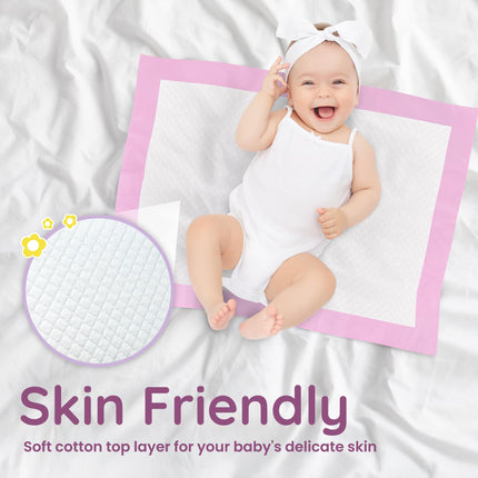 Disposable Changing Pads for Baby (110 Pack) | 13" x 18" Pink Disposable Diaper Changing Pad Liners | Super Absorbent, Leak-Proof | Waterproof, Quick Dry Underpads