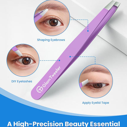 GlamTweeler Expert Eyebrow Hair Removal Tweezer, High Precision Slant Tip Stainless Steel Tweezers for Men and Women