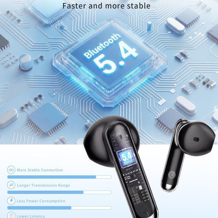 XIAOWTEK Wireless Earbuds, 2026 Bluetooth 5.4 Headphones Bass Stereo Ear Buds with Noise Cancelling Mic, LED Display in Ear Earphones 50H Playtime Ear Buds, IP7 Waterproof for Laptop Pad Phones Black