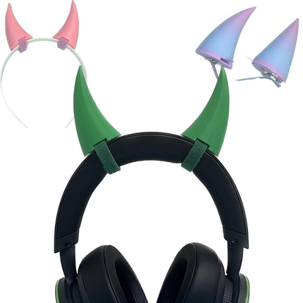 2x demon horns for Headset/Cosplay - Made In USA -16 Colors Combos (Green)