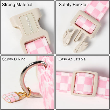 DOGWONG Girl Dog Collar for Large Dogs, Pink Checked Dog Collars, Pink Checked Dogs Collars for Medium Lrage Dogs, Neck 39-60 inches