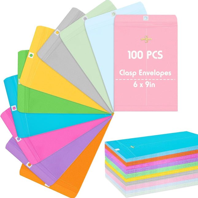 100 Pcs Clasp Manilla Envelopes 6 x 9 Inch Gummed Colored Envelopes