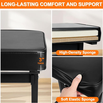Firstar Adjustable Piano Bench 18.11" to 22.83", Foldable Piano Stool with PVC Leather, Portable Keyboard Bench with Padded Cushion for Musicians Piano Stool Chair (Capacity: 260 lb)