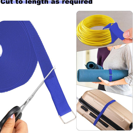 YMCRLUX 1"x16ft Hook and Loop Straps with 25 Metal Buckles, Adjustable Fastening Cable Straps, Cut-to-Length Cinch Strap, Reusable Nylon Securing Cord Ties for Organizer or Storage, 1 inch Wide,Blue