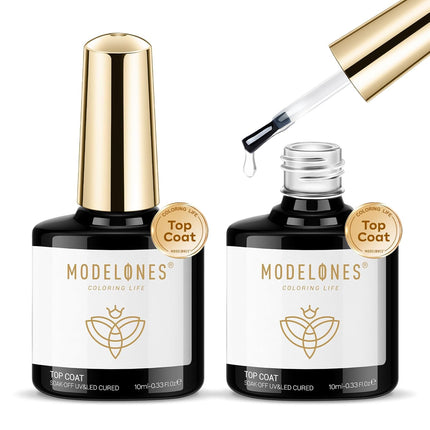 modelones Gel Top Coat, 2Pcs Clear Glossy Finish No Wipe Top Coat Spring Gel Nail Polish, Acrylic Nails Soak Off Nail Lamp Nail Art Home and Professional Manicure 10ML