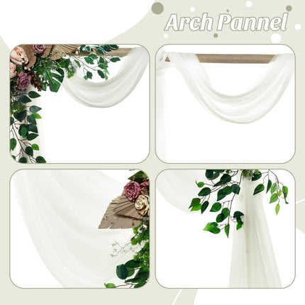 MDS Pack of 2 Wedding Arch Drape Panel (30" Width x 30ft Long) Sheer Chiffon Arbor Canopy Drapery Fabric for Wedding Ceremony Reception Decoration Party Ceiling Backdrop Curtain Swag - Ivory