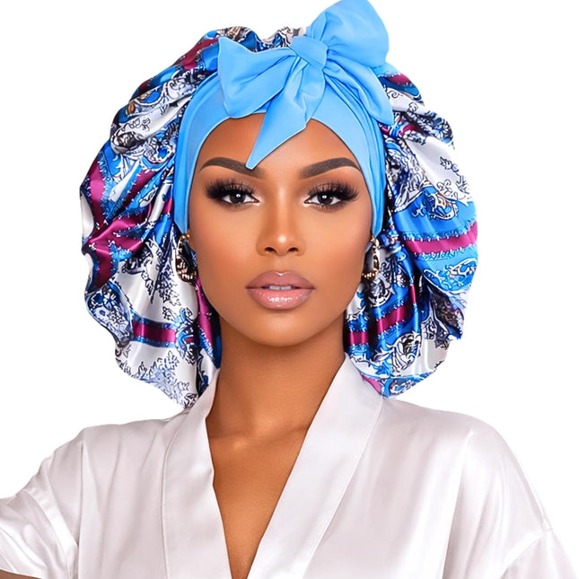 Jumbo Satin Bonnet for Sleeping, Double Layered Silk Infused Sleep Cap