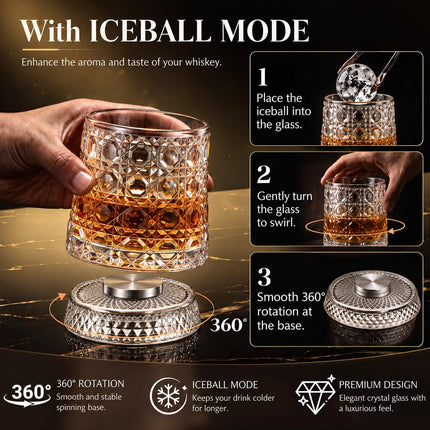 Spinning Whiskey Glasses Set of 4,10oz Rotating Whiskey Glass,Whiskey Gift