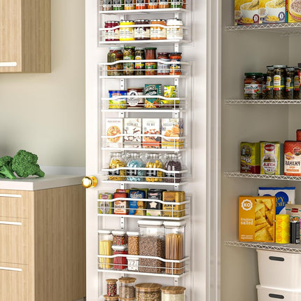 White 9-Tier Over The Door Pantry Organizer, Pantry Organization And Storage, Metal Hanging Spice Rack Shelves Door, Home & Kitchen Essentials, Laundry Room Bathroom Organization