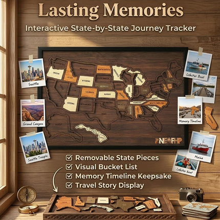Wooden USA Travel Map Puzzle, A Stylish Way to Track Your Journey & Memories, Journey Tracker Maps Pin Board for Traveling, Removable USA Maps Puzzles for Traveling, Couple Family Art Home (1pc)