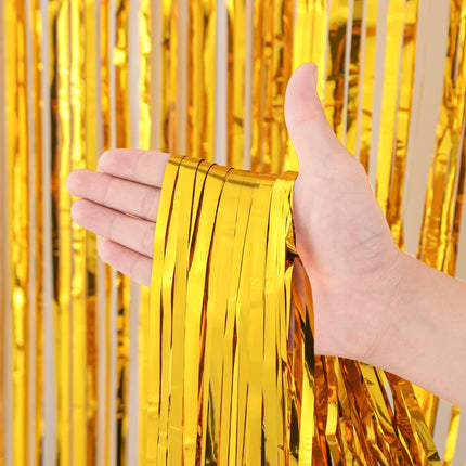 Gold Foil Fringe Backdrop Curtains, 3.3x8.2ft, 3 Pack