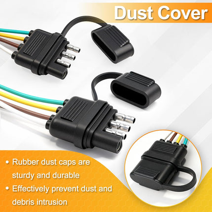 4 Pin Trailer Connector (2 Pack), 25 Inch 16 AWG 4 Way Male Trailer Light Plug with Dust Cover, Trailer Side Replacement Connector 4 Wire Pure Copper Trailer Wiring Harness Extension