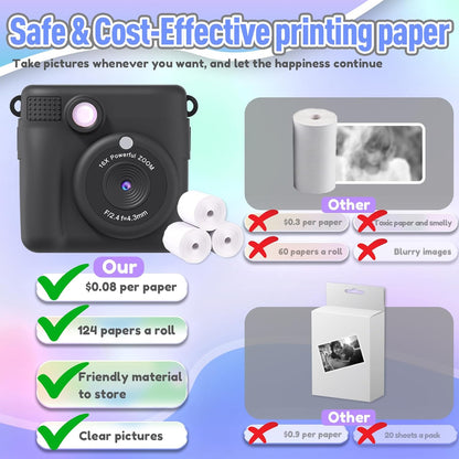 Kids Camera Instant Print, Christmas Birthday Gifts for Kids Age 3-12, Selfie Digital Camera with 1080P - photo 5
