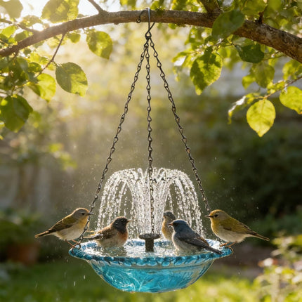Solar Powered Hanging Bird Bath Fountain, All-Weather Cascading Water Fountain with Spill-Resistant Basin, Outdoor Garden Decor for Hummingbirds, Patio Backyard Lawn Decoration