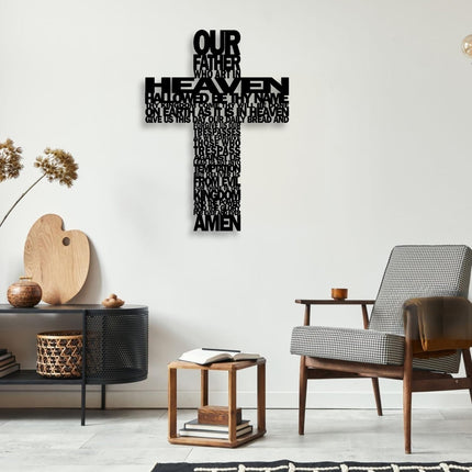 Metal Cross Wall Decor - Rustic Farmhouse Decor Black Prayer Text Cross Wall Art Home Decor for Living Room, Bathroom, Bedroom, Dining Room, Office, Church (Black)