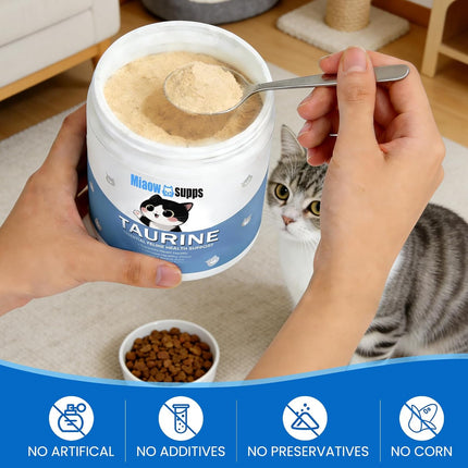 Kittysupps Taurine Powder for Cats, Immune Support, Boost Energy & Vitality, Supports Heart Health, Improves Hair Health, Easy to Mix in Food, with Dosing Spoon, 200g