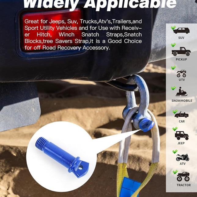 4 Pack 5/8" D Ring Shackles with 3/4" Screw Pin, 42,000 lb Break Strength