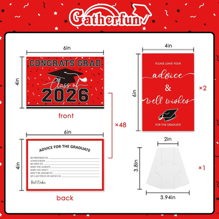 50PCs Graduation Wish & Advice Cards for Class of 2026 - Graduation Party Favors ，Graduation Decorations, Congrats Grad Graduation Cards to Cherish Memories（Red and Black）