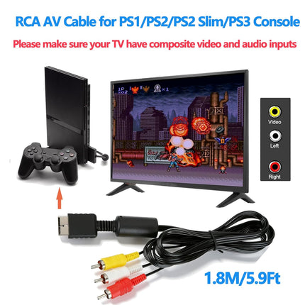 Power Cord and Audio Video RCA AV Cable for PS2,Replacement Power Supply and AV Cable Compatible with PS2 Slim SCPH-70000 Gaming Console